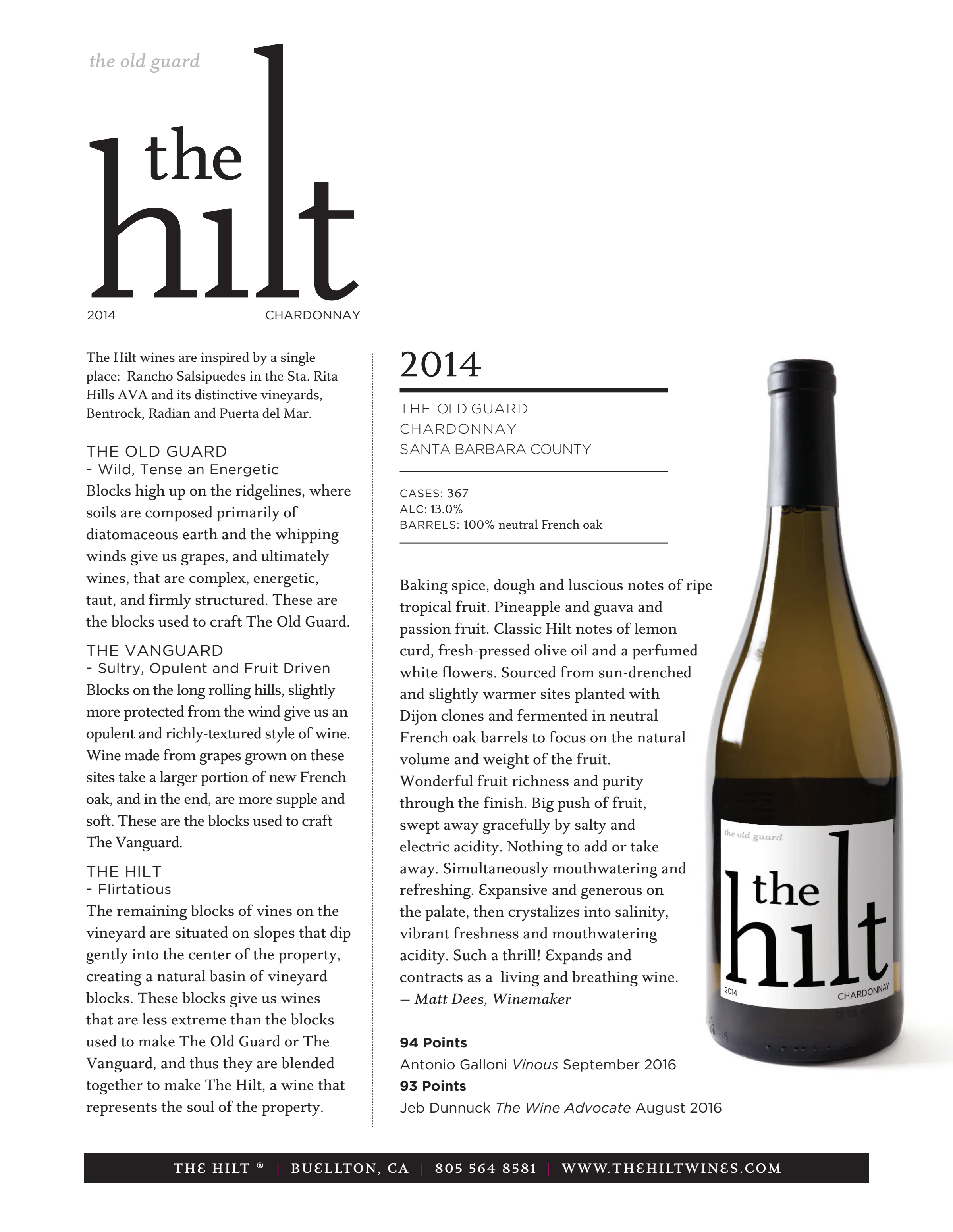 2014 THE HILT The Old Guard Chardonnay WIS with Btl