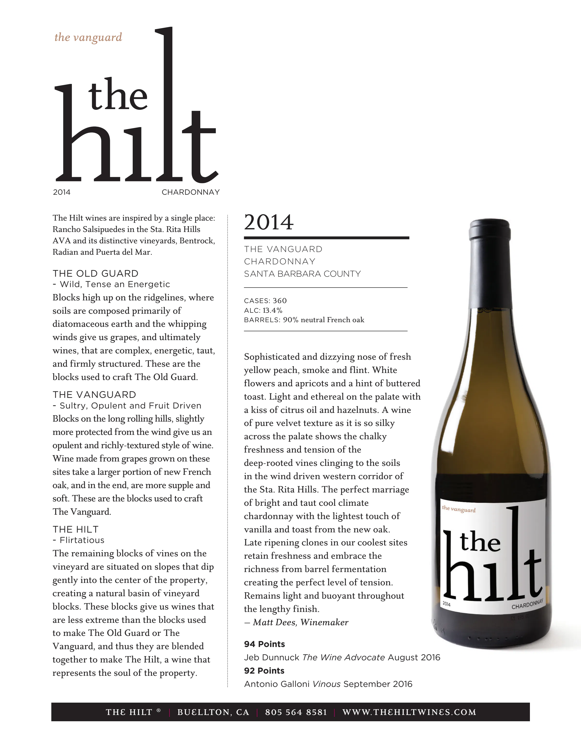 2014 The Hilt the Vanguard Chardonnay WIS with Btl
