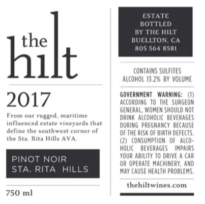 2017 Estate Pinot Noir Back