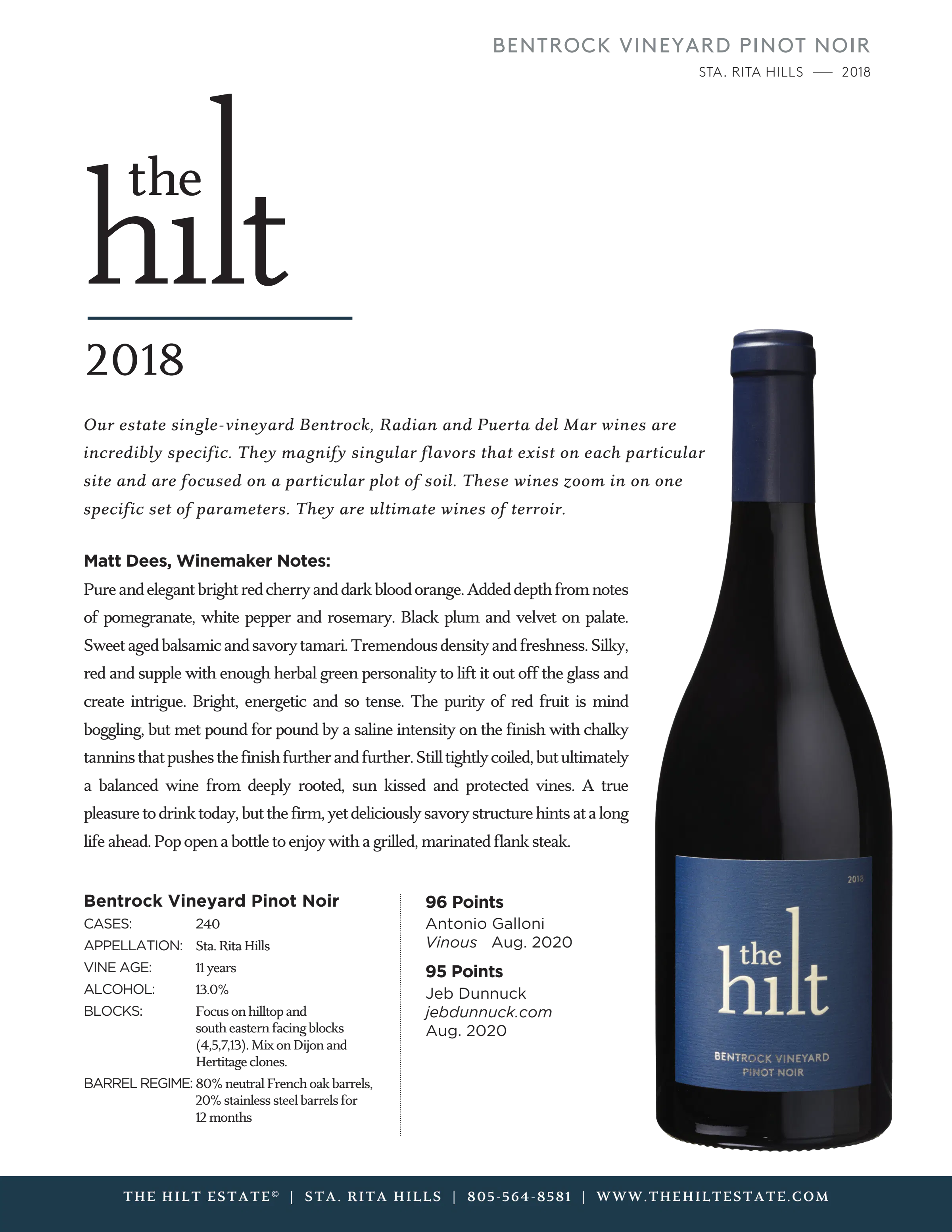 2018 The Hilt Bentrock PN Tasting Notes w Btl