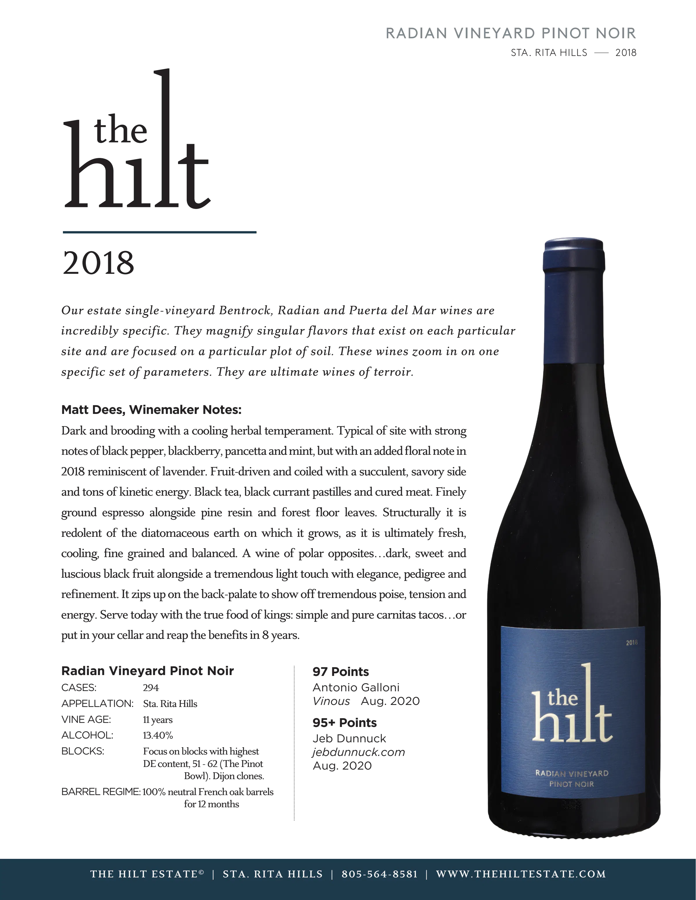 2018 The Hilt Radian PN Tasting Notes w Btl