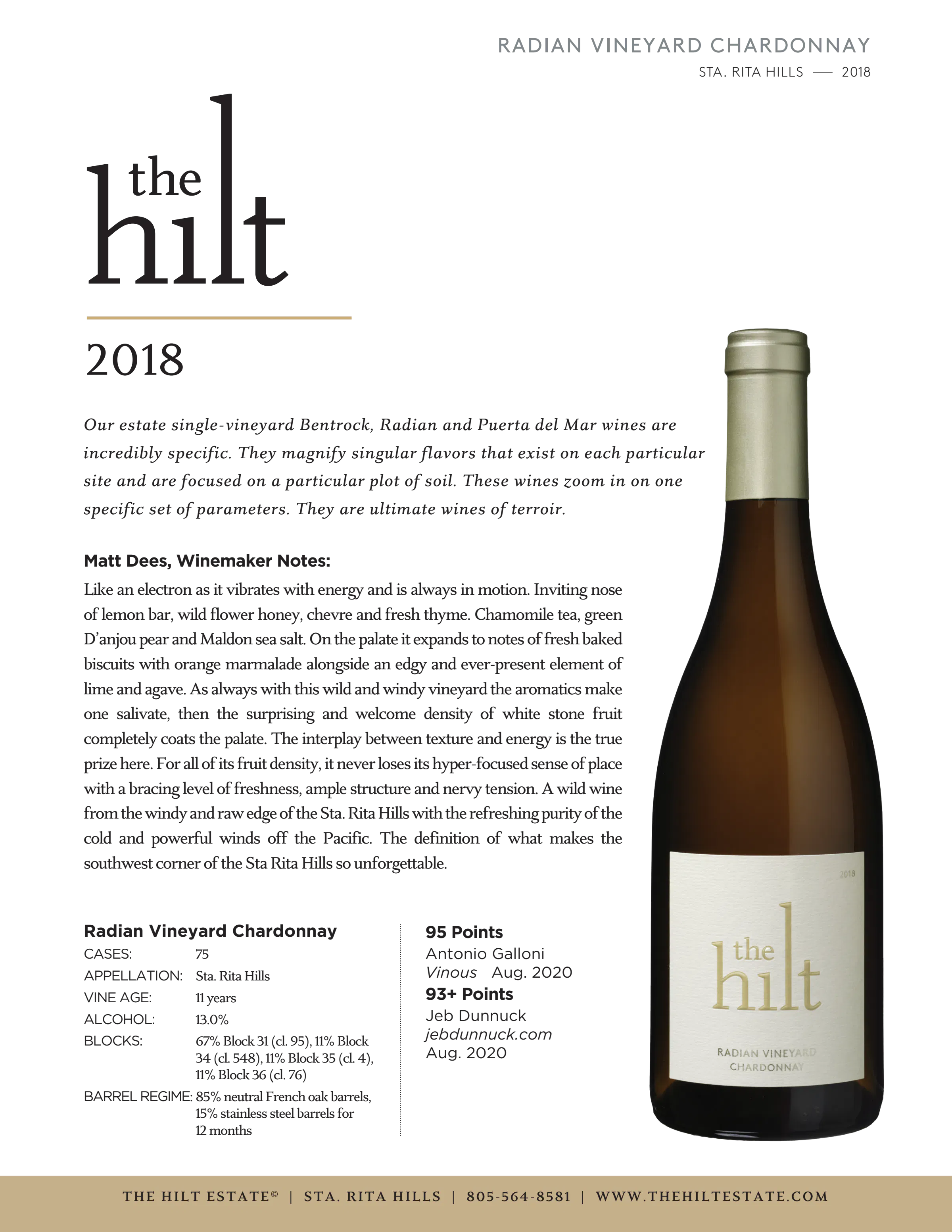 2018 The Hilt Radian CH Tasting Notes w Btl F