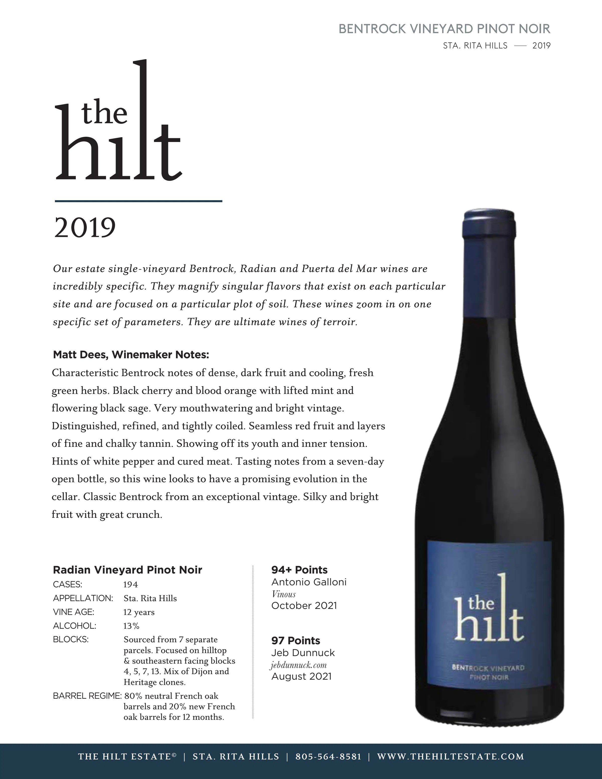 2019 The Hilt Bentrock PN Tasting Notes w Btl