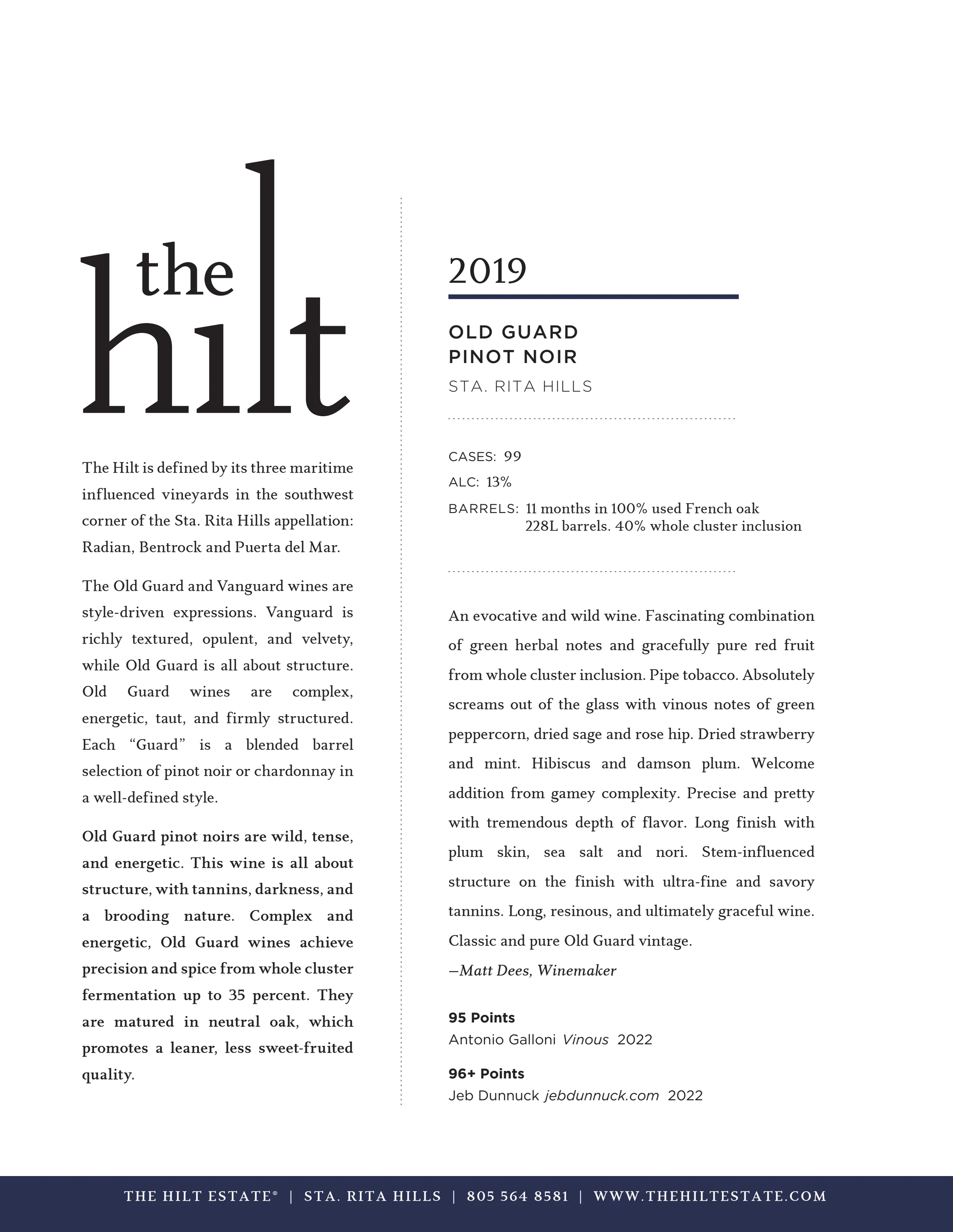 2019 The Hilt Old Guard Pinot Noir Tasting Notes with Bottle