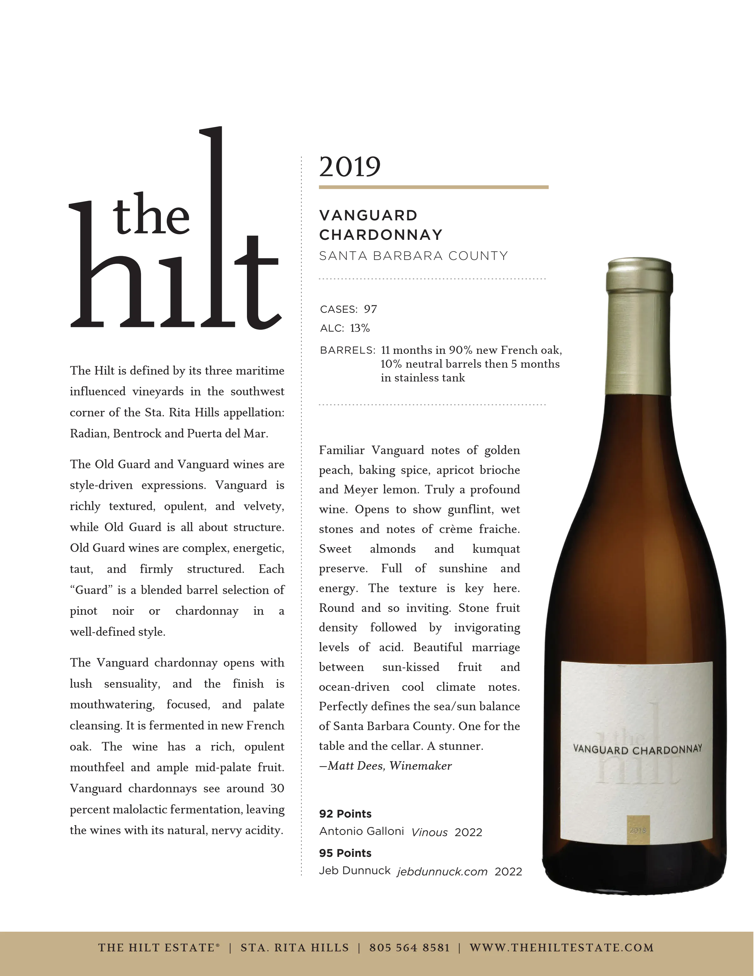 2019 The Hilt Vanguard Chardonnay Tasting Notes with Bottle