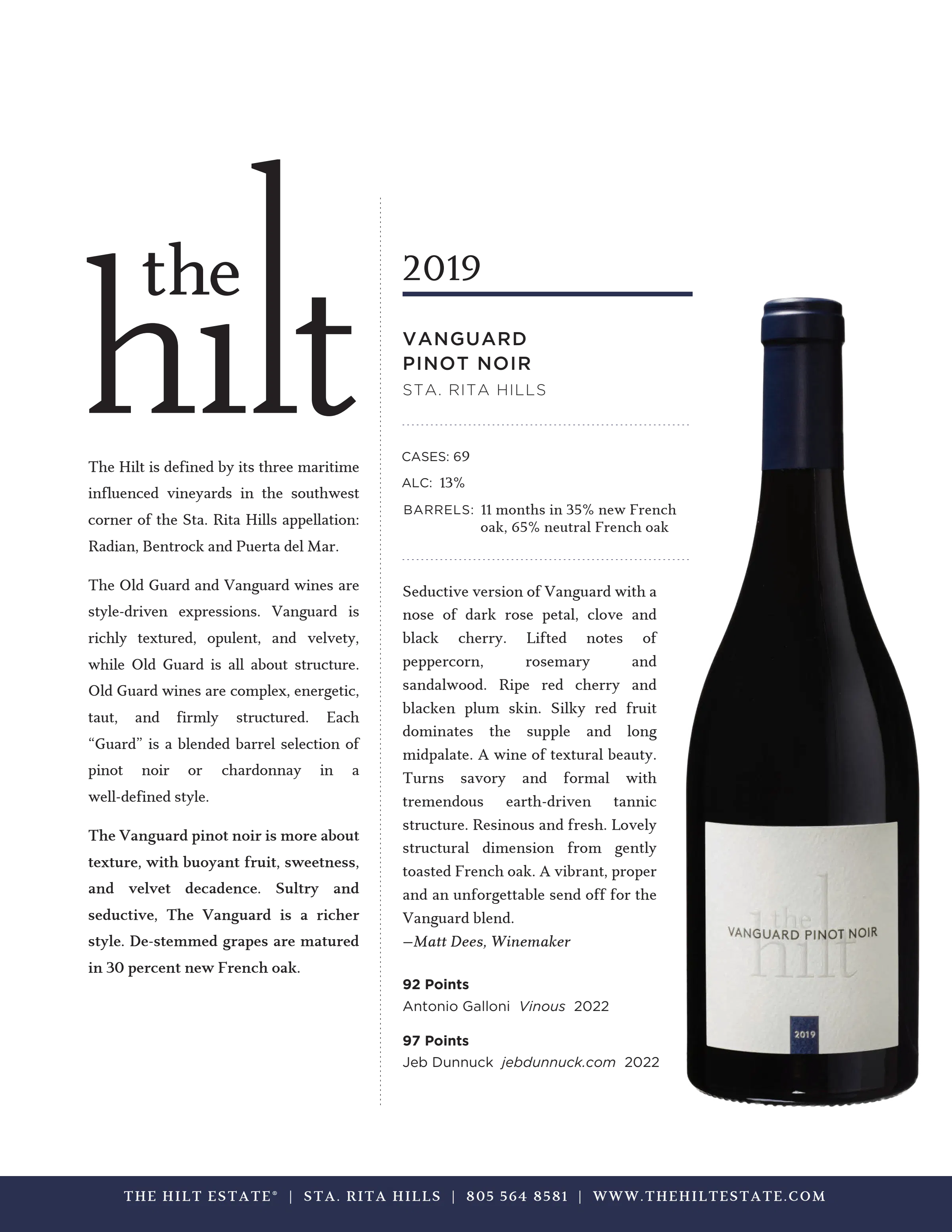 2019 The Hilt Vanguard Pinot Noir Tasting Notes with Bottle