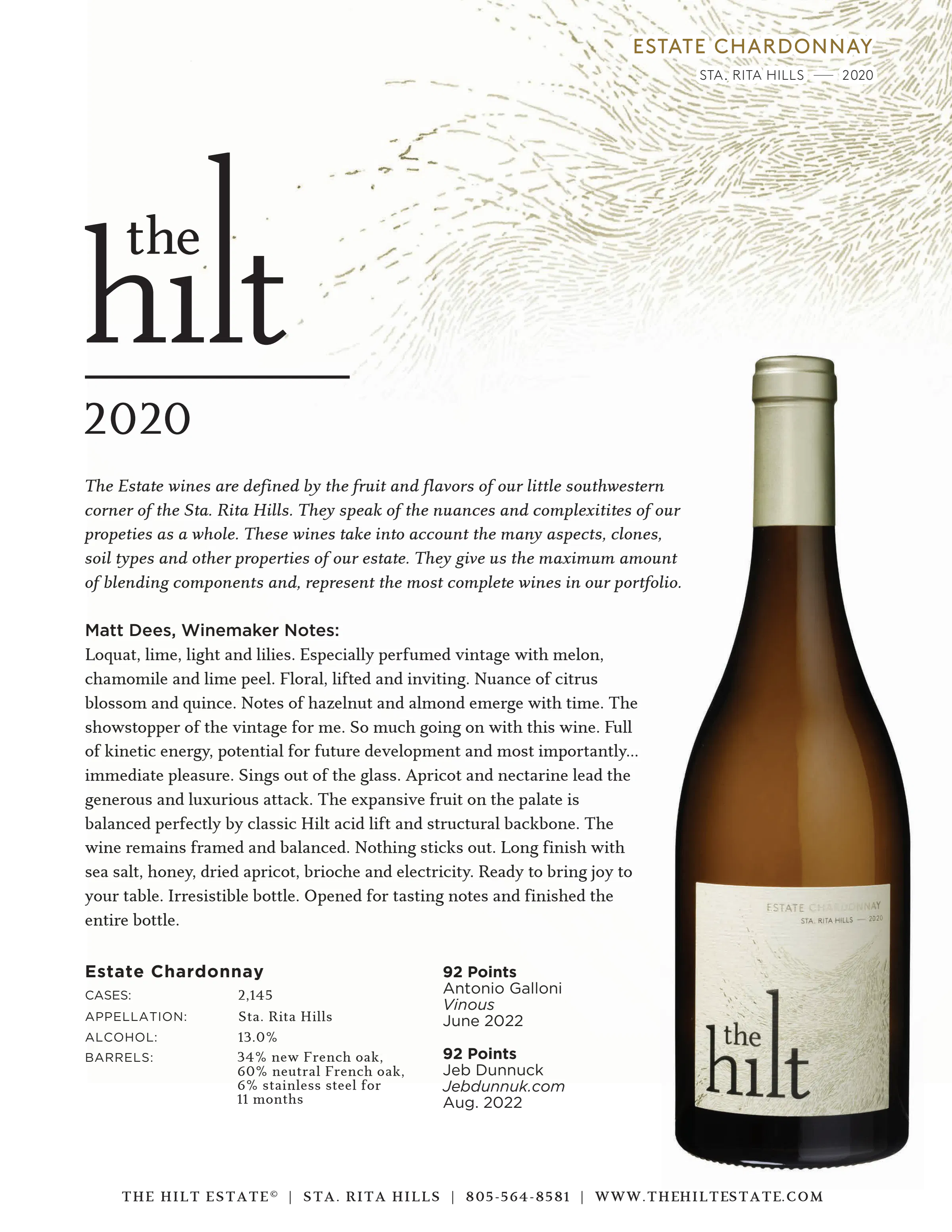 2020 The Hilt Estate Chardonnay Tasting Notes with Bottle