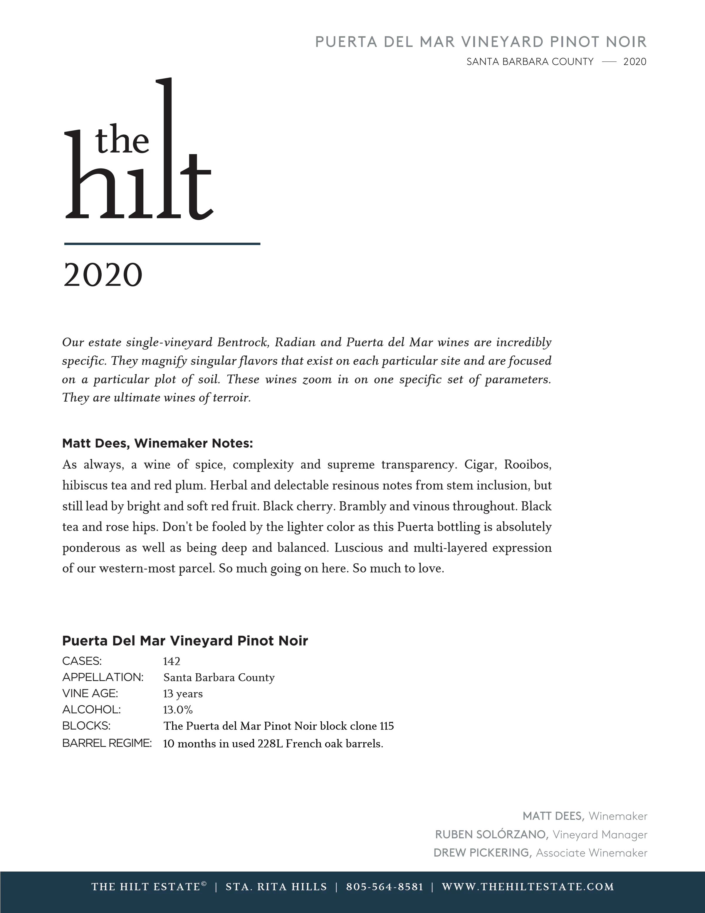 2020 The Hilt PDM PN Tasting Notes