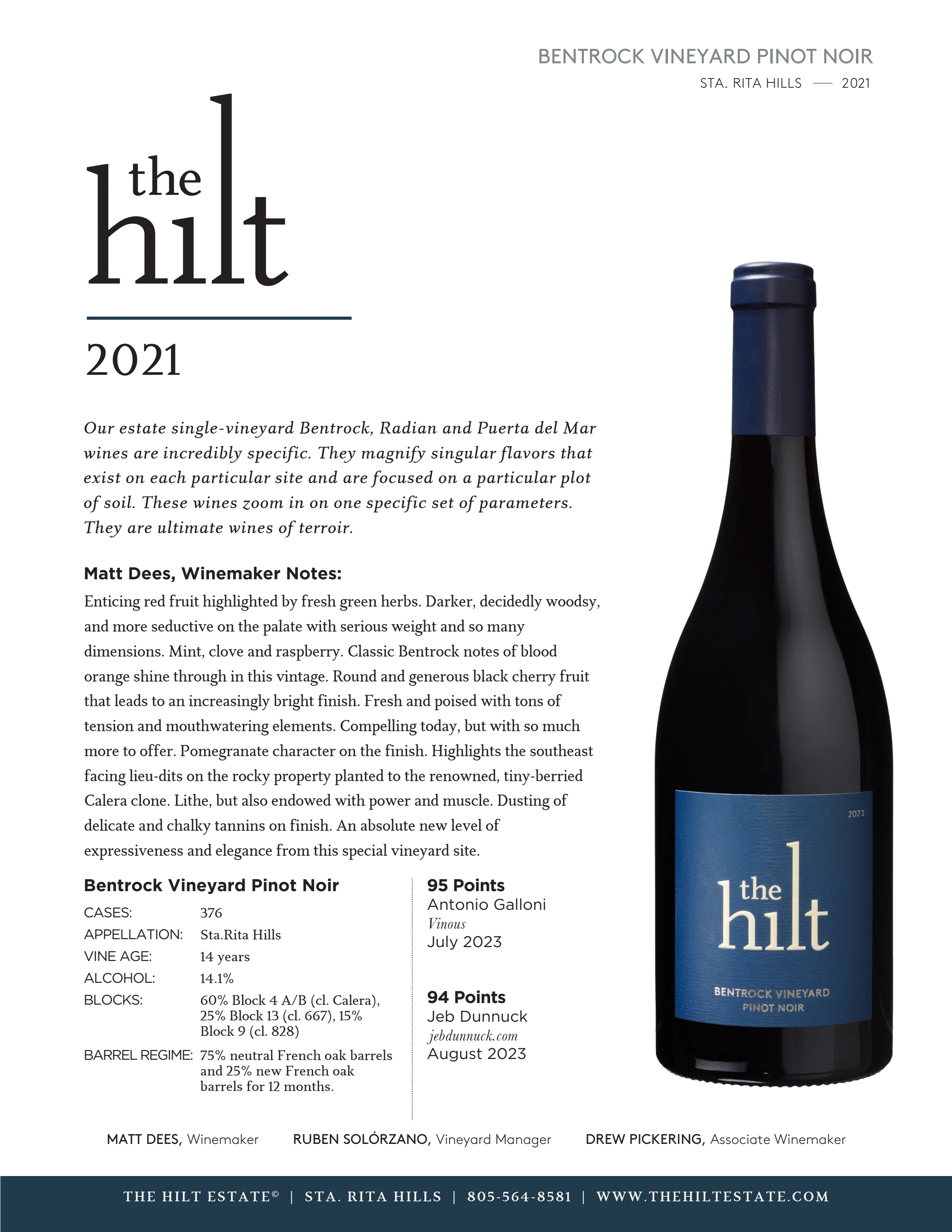 2021 The Hilt Bentrock PN Tasting Notes