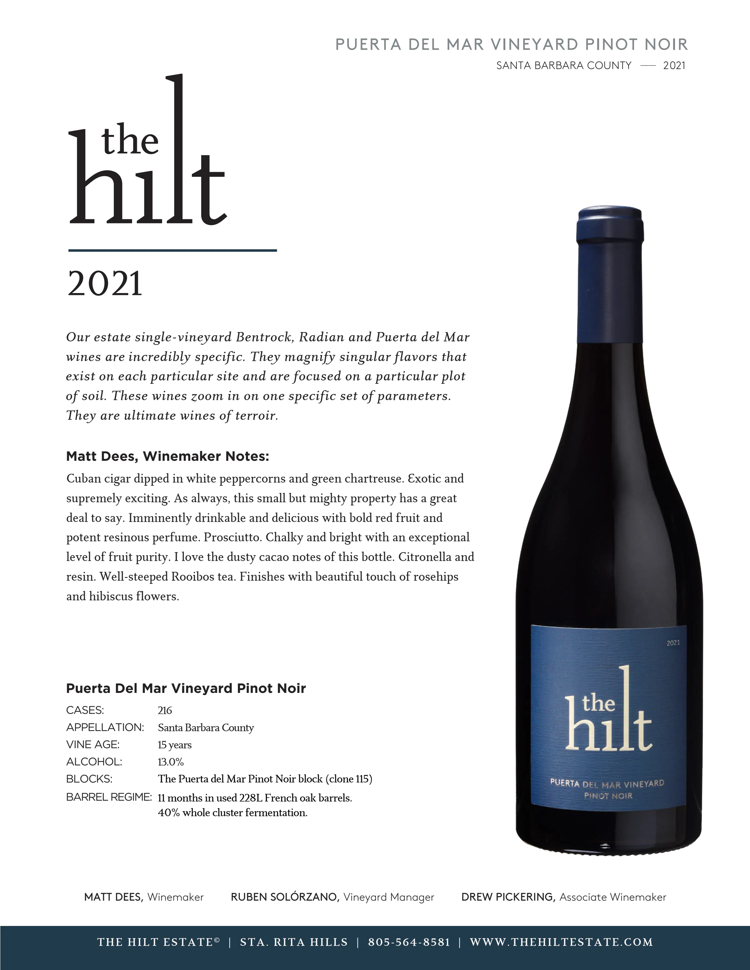 2021 The Hilt PDM PN Tasting Notes