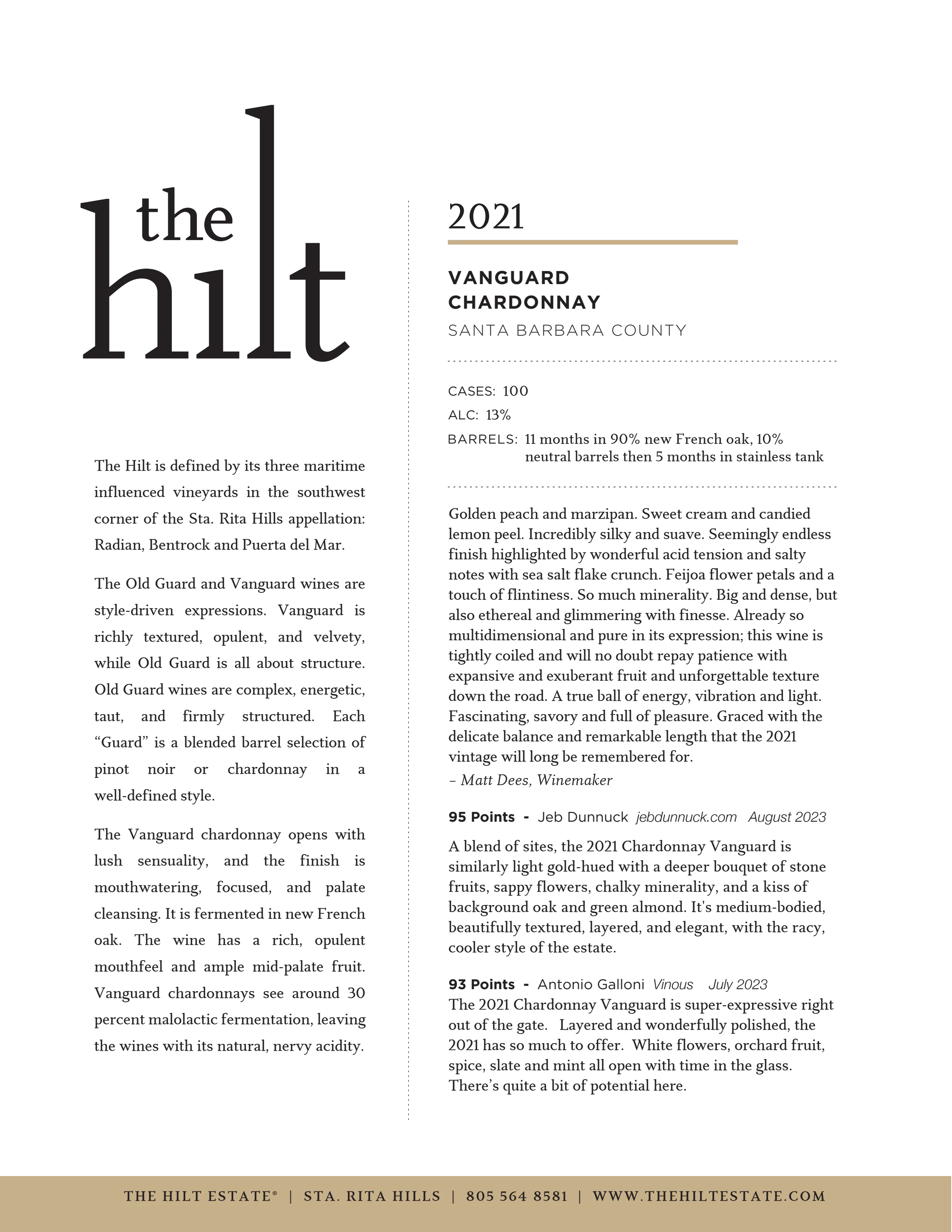 2021 The Hilt Vanguard Chardonnay Tasting Notes No Bottle
