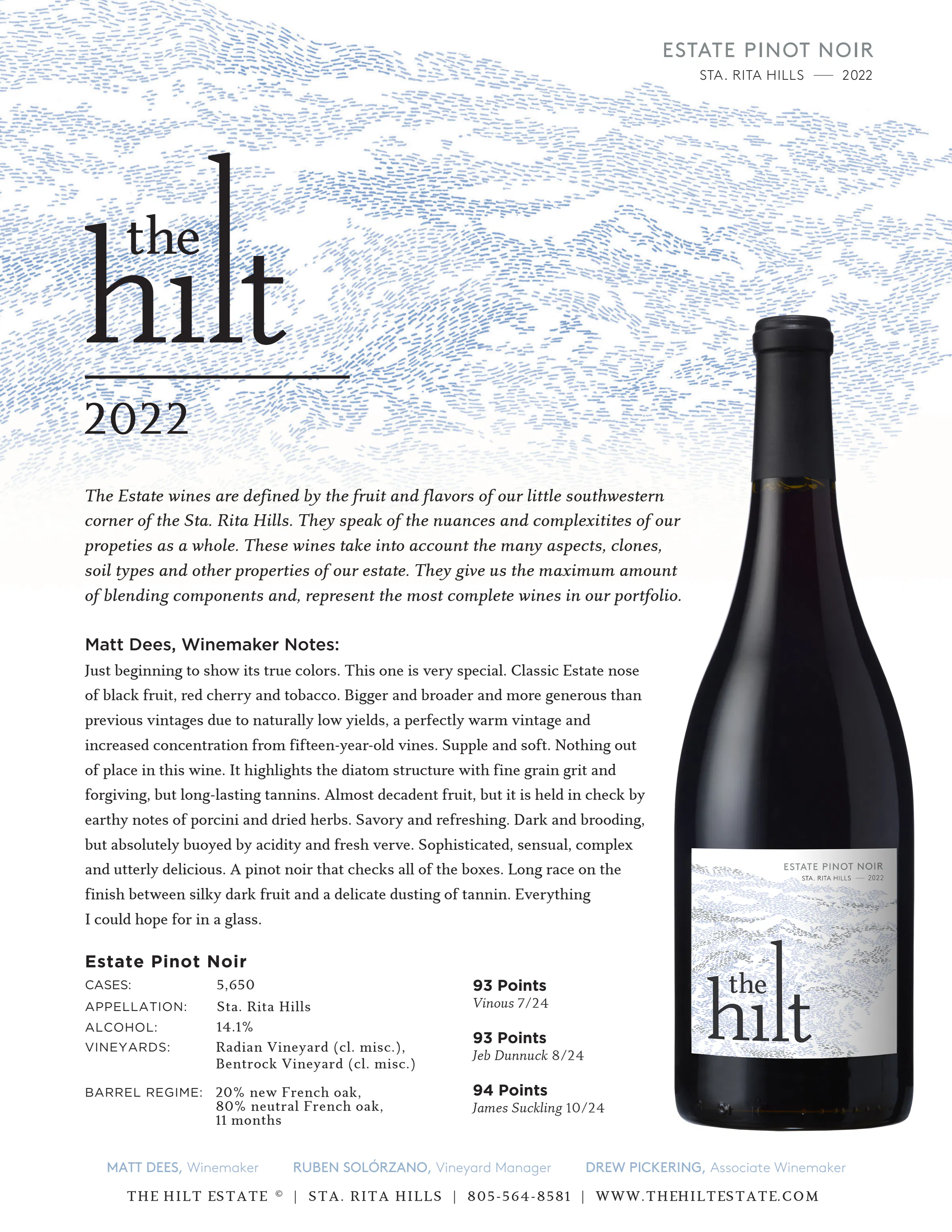2022 The Hilt Estate PN Tasting Notes Btl Scores Updated August 2025