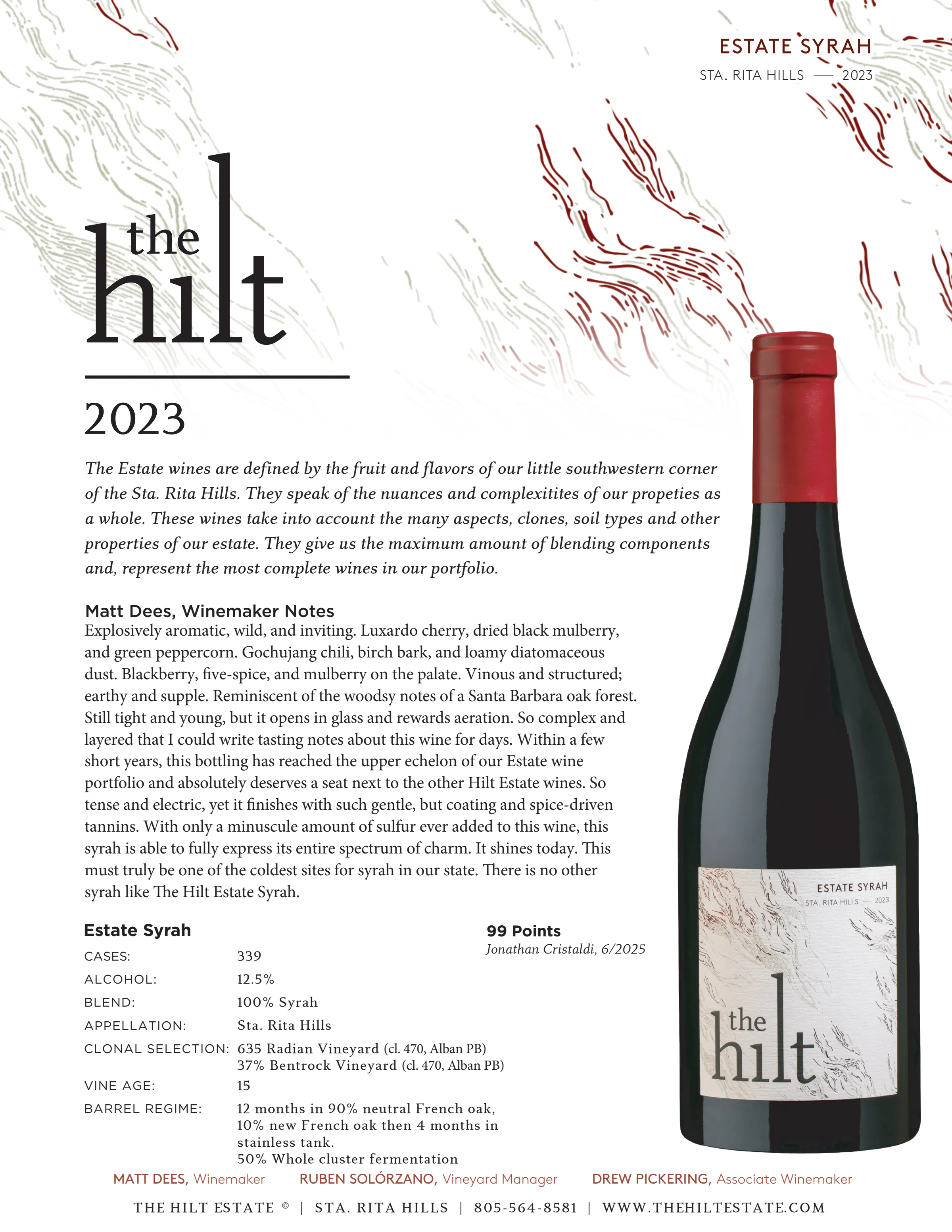 2023 The Hilt Estate Syrah Tasting Notes Btl Scores