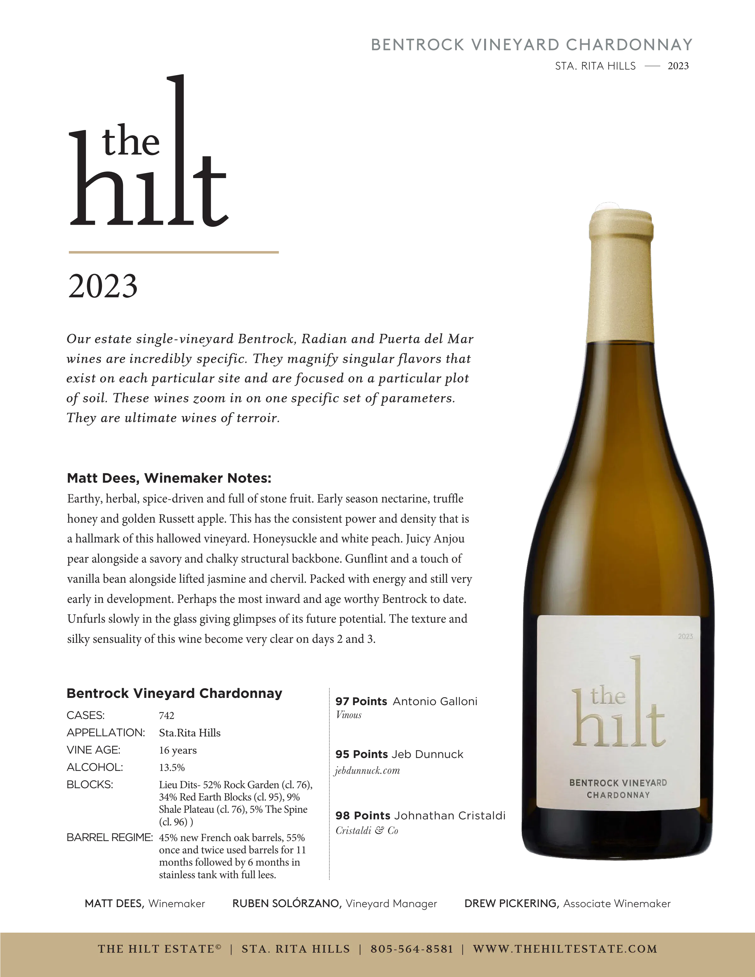 2023 the hilt bentrock chardonnay