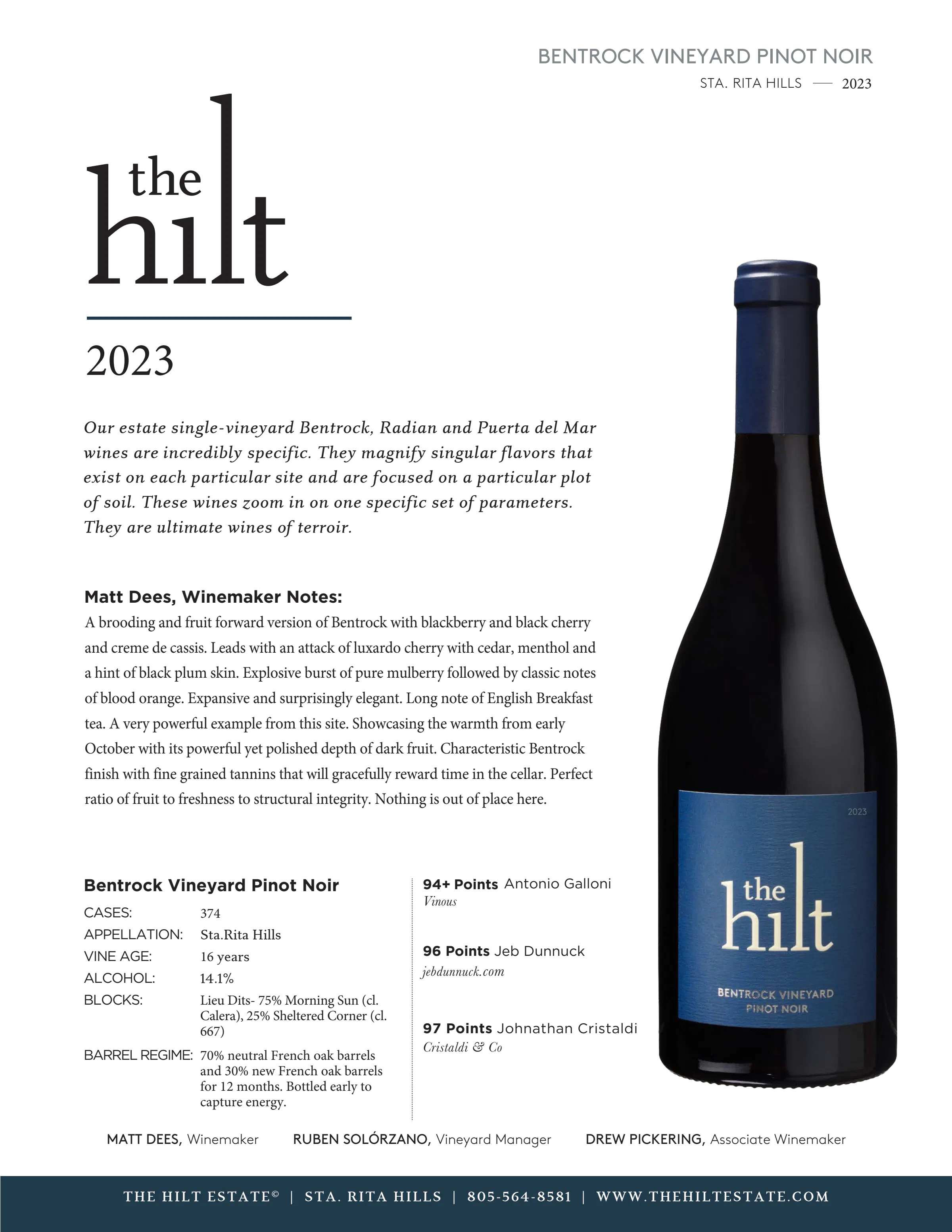 2023 the hilt bentrock pinot noir
